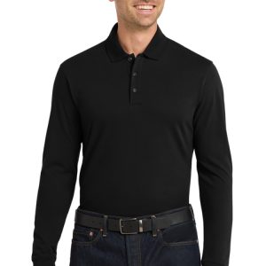 Port Authority EZCotton Long Sleeve Polo Black front